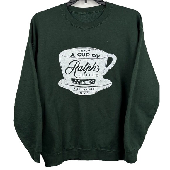 Ralph’s Coffee Large Unisex Sweatshirt NYC Ralph Lauren Green 46” Fleece No Tags - Picture 1 of 5